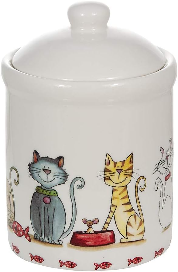 SPOTTED DOG GIFT COMPANY Ceramic Jar with Lid for Countertop, Cute Cat Treat Container, Decorative Kitchen Storage Jar for Tea Coffee Sugar, Gifts for People Who Love Cats 35oz