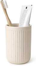 BosilunLife Ceramic Toothbrush Holder - 12oz Bathroom Toothbrush Holder Tooth Brush Holders Tumbler Cups Reusable Toothbrush Mouthwash Cup Small Toothbrush and Toothpaste Holder, Striped Apricot