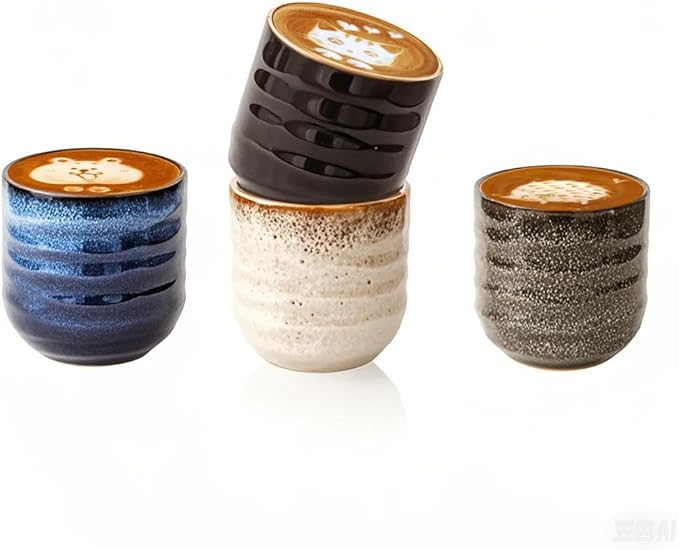 6.8 oz Ceramic Coffee & Tea Cups, Set of 4, Espresso Cups for Americano, Hot Tea, Iced Coffee, Cold Brew, Cocoa, Milk, Microwave & Dishwasher Safe