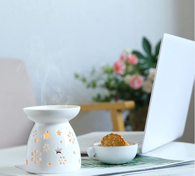 Lawei Set of 3 Ceramic Tealight Candle Holder, Essential Oil Burner Wax Melt Burners, Aromatherapy Aroma Diffuser Burner for Home Bedroom Decor Christmas Housewarming Gift