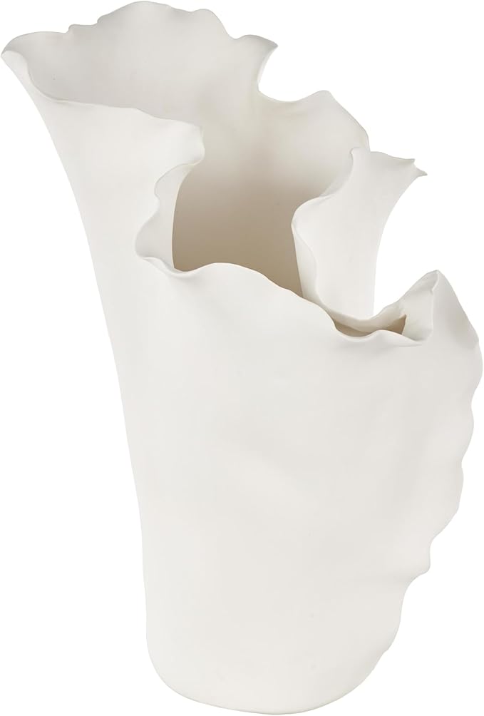 Deco 79 Ceramic Floral Decorative Vase Abstract Floral Inspired Centerpiece Vase, Flower Vase for Home Decoration 9" x 11" x 16", Cream