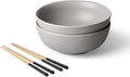 Fable Ramen Set - Includes 2 Ramen Bowls and 2 Pairs of Chopsticks - Durable, Dishwasher Safe Stoneware Ceramic Bowls and Bamboo Chopsticks- Dove Gray