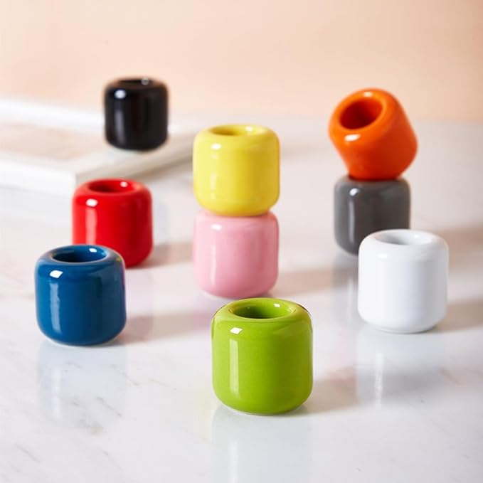 10 Pcs Ceramic Chime Candle Holders, 0.7 Inch Diameter, Home Small Candle Holders for Casting Chimes, Rituals, Spells, Vigil, Wiccan Supplies & More (Ceramics, Multicolor)