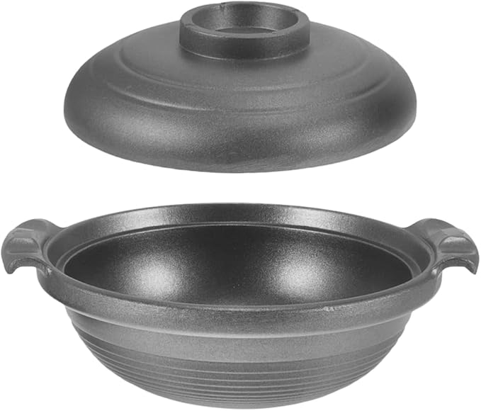 PartyKindom 16cm Ceramic Casserole Dish with Lid - Small Porcelain Cooking Pot for Individual Bibimbap, Soup and Stew - Oven & Gas Safe Stone Bowl for Korean & Japanese Cuisine, Black
