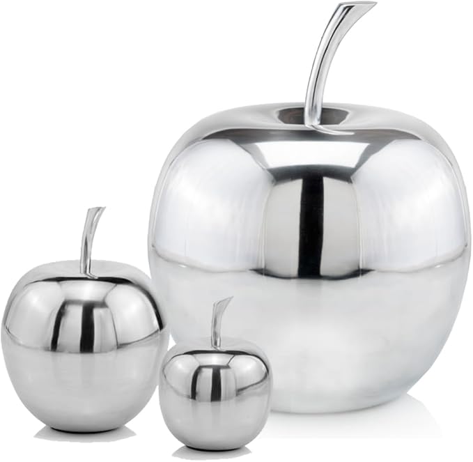 Modern Day Accents 3772 Manzana XL White Apple, Fruit Decor, Teacher Gifts, School, Teacher Decor, Apple Gifts, Office Desk Decor, Home Decor, White, Silver Stem, Sculpture, Aluminum, 11" Lx11 Wx13 H