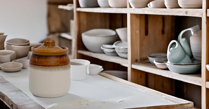 Decorative Ceramic Jar With Lid For Kitchen Pantry Countertop Home Dining Table Accessories Condiment Pickle Spice Coffee Tea Caddy Sugar Salt Herbs Food Storage Canister Holder Hand Painted