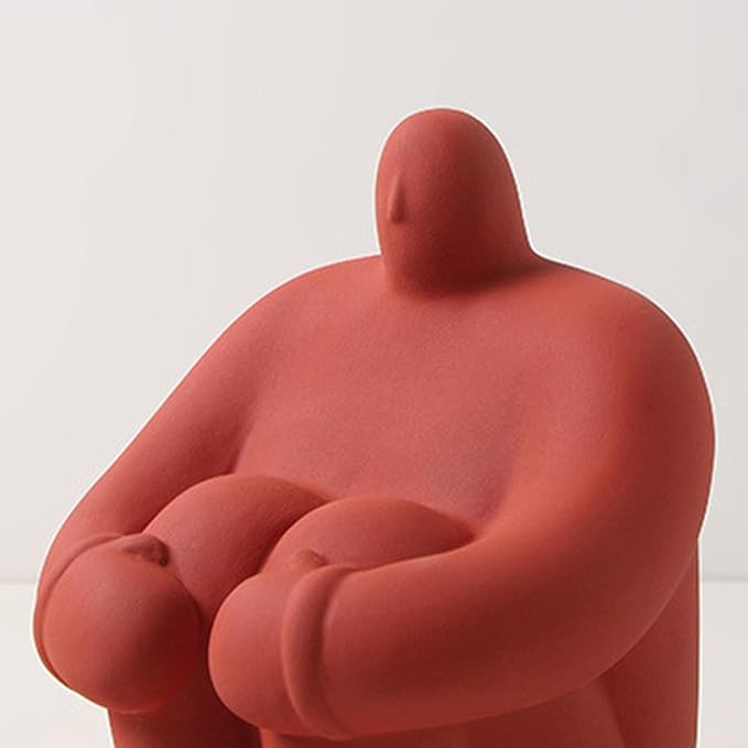 Abstract Art Character Statue Figurine Handmade Ceramic Sculpture Ornaments for Bookshelf Wine Cabinet Crafts Decoration (Red)