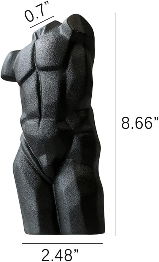 WAYUTO Male Body Vases Ceramic Flower Vase Man Body Shaped Vase Unique Desktop Vase Male Form Sculpture Modern Art Decor for Home Black