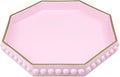 Pink Serving Tray for Coffee Table, Octagonal Beaded Plastic Decorative Tray for Ottoman, Kitchen Counter, Living Room