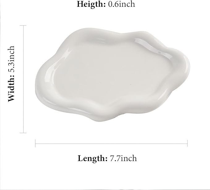 Jewelry Dish Trinket Tray for Women, Ring Dish Holder, Unique Cloud Shape Ceramic Plate Cute Things Vanity Aesthetic Room Decor Mother's Day Birthday (White)