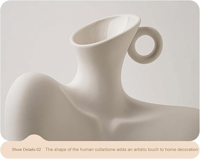 Body Vase 8.27" Collarbone Shaped Ceramic Flower Vase for Home Decor, Clavicle Bone Sculpture Art Decor, Modern Minimalist Flower Holder for Living Room