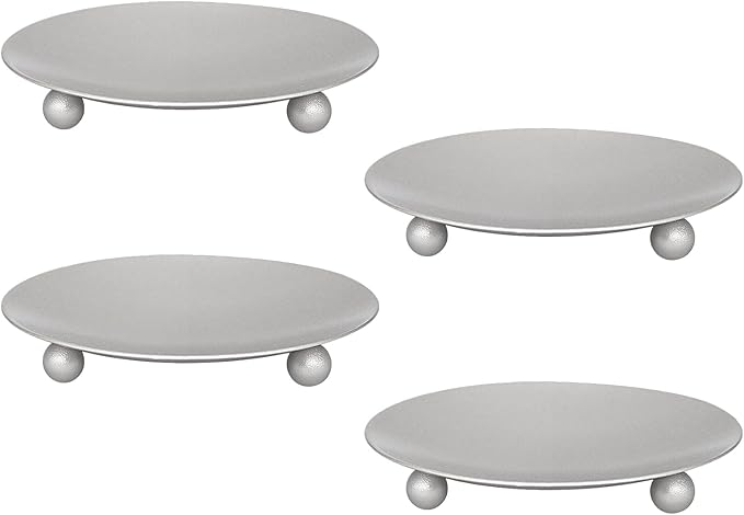 Candle Holder Decorative Iron Plate,Candle Stand for LED & Wax Candles,Spa,Bathroom,Weddings,4.33x0.78inch,Set of 4 (Silver)