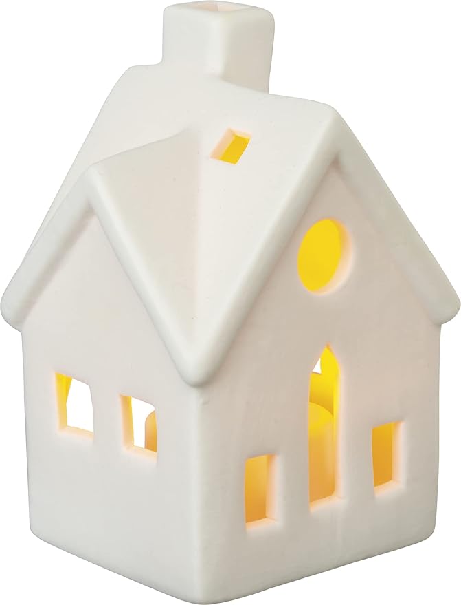 Primitives by Kathy Set of 3 Small House Shaped Stoneware Candle Holders
