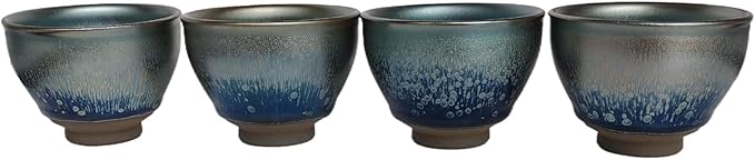 Jianzhan Teacup with Starry Sky Pattern, Small Japanese Style Tea Cups, Mini Ceramic Espresso Cups, Yerba Mate Cup Set of 4