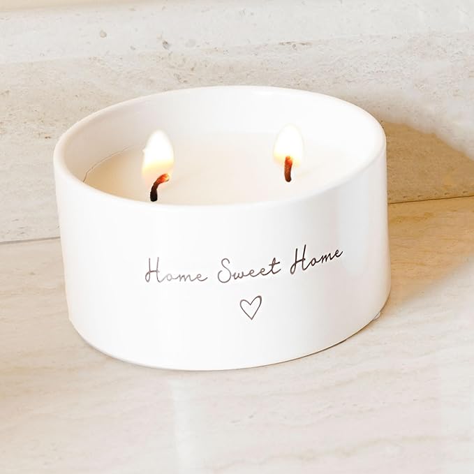 Pavilion Gift Company - Home Sweet Home - 10 oz Soy Wax Ceramic Vessel Candle Housewarming Apartment-Warming Gift Present Neutral Home Decor
