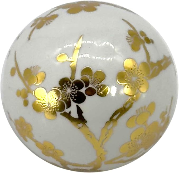 Galt International 4" Diameter Gold & White Floral Chinoiserie Ceramic Ball (Set of 3) | Decorative Ball Vase Bowl Filler