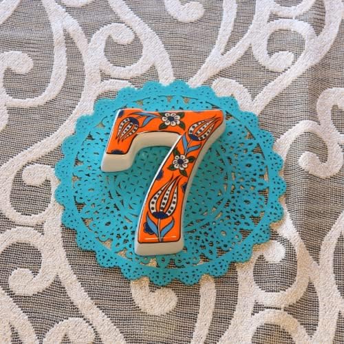 Large Ceramic Housewarming Sign Ceramic Address Plaque House Numbers Sign Door Personalized Coloured Decorative Hand Decoratede Housewarming Gifts Tulip Design 12 * 9 cm (Orange, 7)