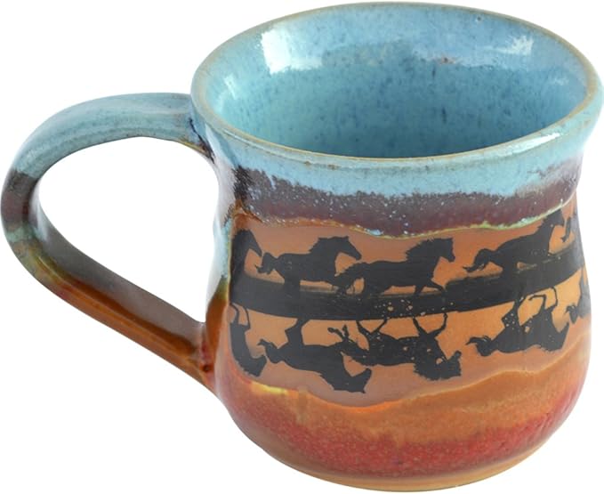 ALWAYS AZUL POTTERY Horse Reflection Mug in Indian Summer Glaze - Handmade Ceramic Coffee Mug - Stylish and Unique Handcrafted Artistic Drinkware - Polished Clay Cups, Great for Coffee, Tea, and More