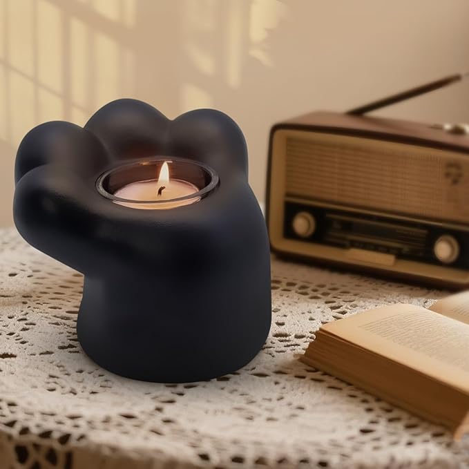 Cat Candle Holder Kitty Cartoon Kitten Candlestick Cat Paw Cute Cat Home Decor Candlestick Gift for Girl Women Cat Lover Choice (Cat Paw Black)