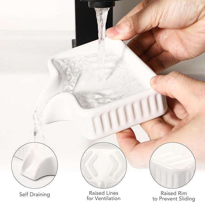 Ceramic Bathroom Accessories Set of 6 White, Soap Dispenser, Toothbrush Holder, Cup Holder, Soap Dish, 2 Qtip Holder, Countertop Vanity Organizer, Bathroom Accessory Set (White, Comb B)