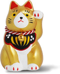 Maneki-Neko Lucky Cat, 2.7 Inches | Hand-Painted Ceramic Fortune and Prosperity Talisman | Artisan Crafted Desk and Room Decor | Made in Japan (Gold)