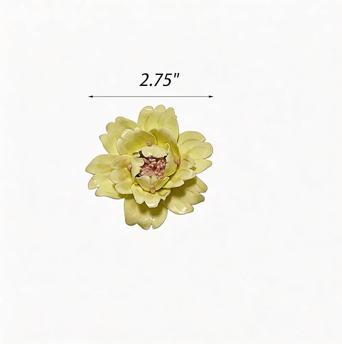 CEUYGT Handmade Ceramic Wall Flower Decor - Peony Home Wall Art, Perfect for Living Room, Bedroom, or Office Decoration (Yellow 01, Small)