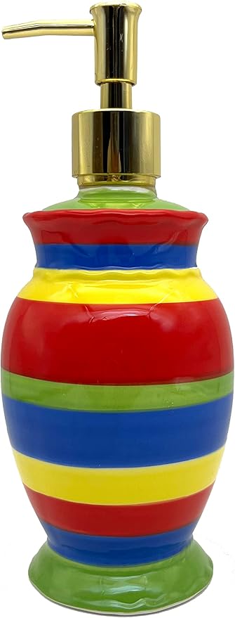 ACK Ceramic Tuscany Colorful Hand Painted Rainbow Refillable Soap/Lotion Dispenser, Lotion Jar, Kitchen Décor, Bathroom Décor