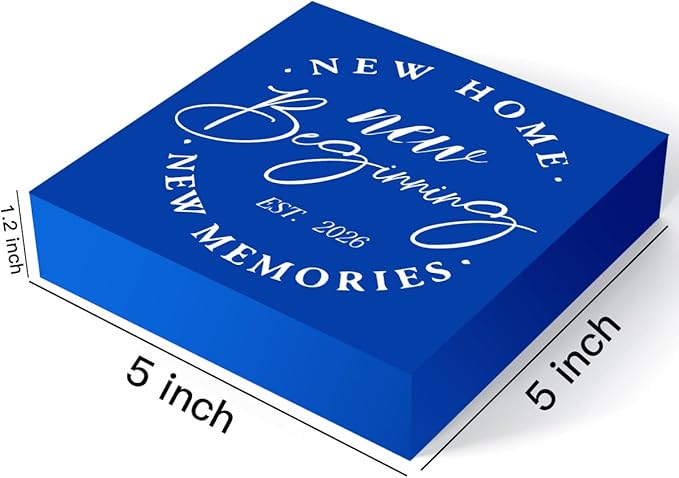 MUBIAO Rustic 2026 New Home Housewarming Gifts Ideasfor Women Men Friend Home Desk Shelf Decor - 5.1 x 5.1 Inches New Memories Decor Accessories - Blue