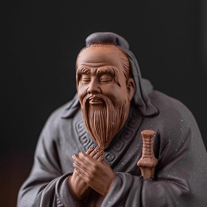 Traditional Chinese Purple Clay Confucius Statue, Ceramic Sculpture, Gray, 8.5x6.7x18.5cm, Decorative Collectible Art