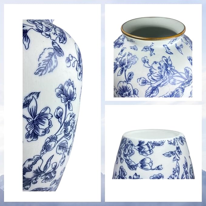 Blue and White Chinoiserie vase - Vintage Ceramic vase with Antique Design, Perfect for Chinoiserie Home Decor 9in Flower vase04