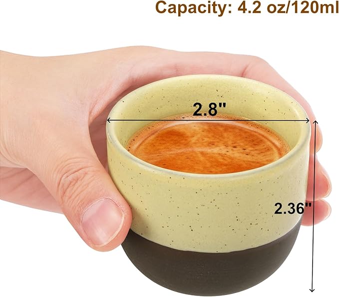 DEAYOU Set of 6 Ceramic Espresso Cups, 4.2oz Stackable Japanese Tea Cups, Handleless Chinese Teacup, Thick Walled Demitasse Cups for Espresso Machine, Cafe, Dishwasher & Microwave Safe