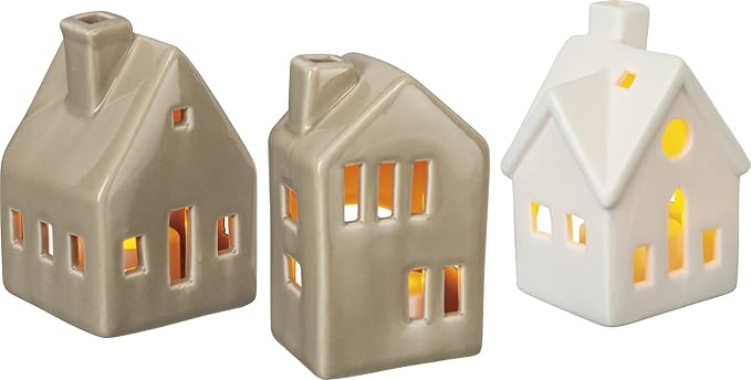 Primitives by Kathy Set of 3 Small House Shaped Stoneware Candle Holders