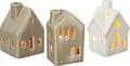 Primitives by Kathy Set of 3 Small House Shaped Stoneware Candle Holders
