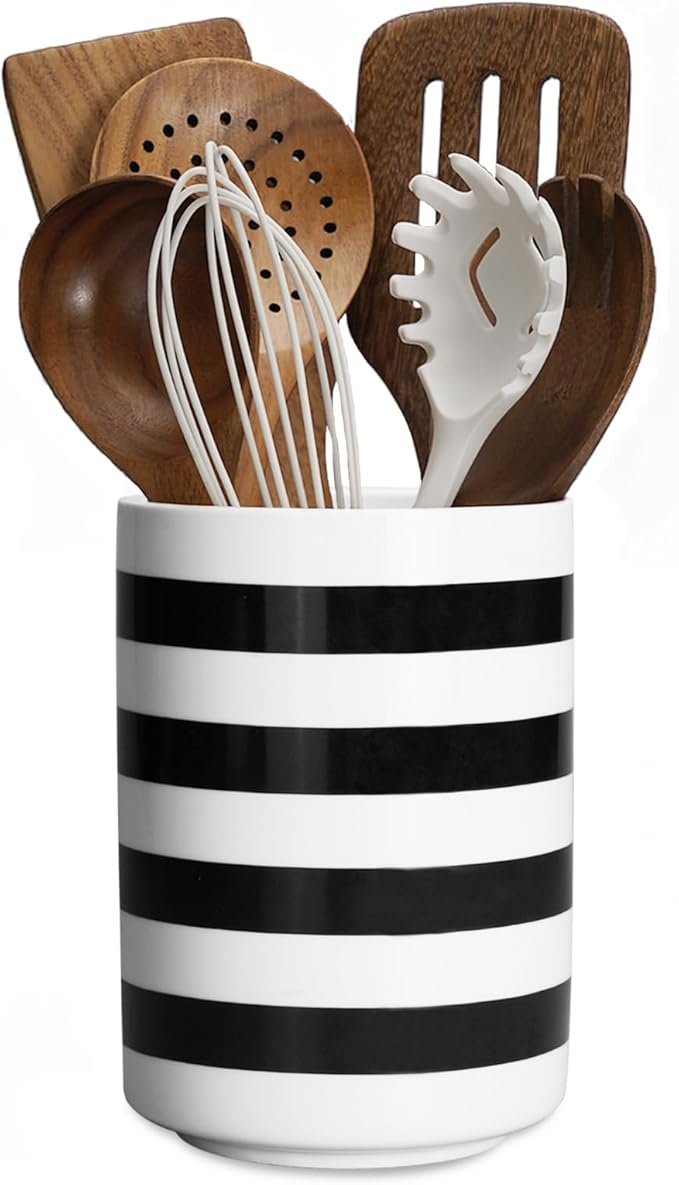 Sunddo Kitchen Utensil Holder, 6.7" Large Utensil Crock, Utensil Holder for Kitchen Counter, Ceramic Farmhouse Utensil Organizer for Kitchen Decor