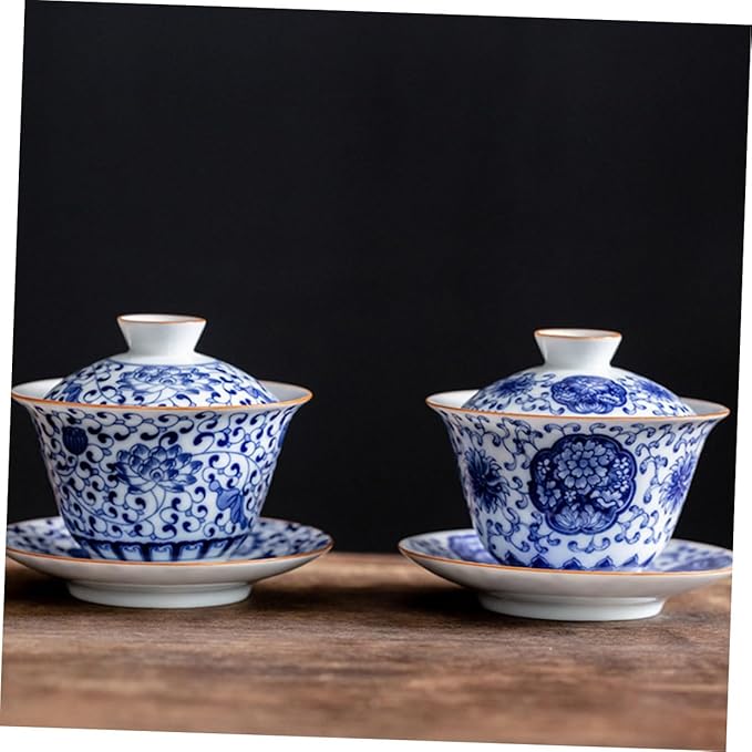Traditional Kongfu Tea Cup1 Set Blue and White Porcelain Covered Bowl Tea Cup Porcelain Tea Bowl Chinese Bowl Asian Ceramic Cups Vintage Tureen Teaware Ceramic Tea Mug Ce