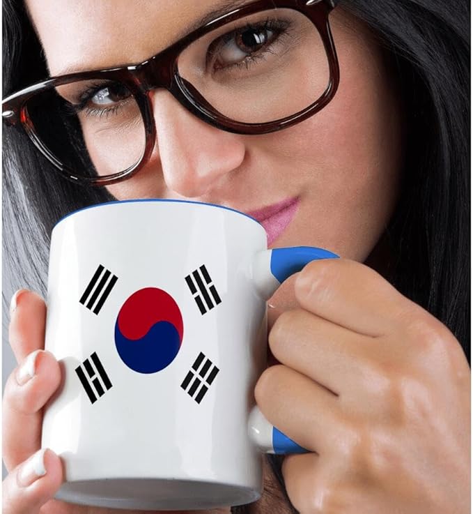 3dRose Flag of South Korea - Korean white red blue taegeuk circle black trigrams - Taiji Yinyang Taegeukgi 11oz Two-Tone Blue Mug