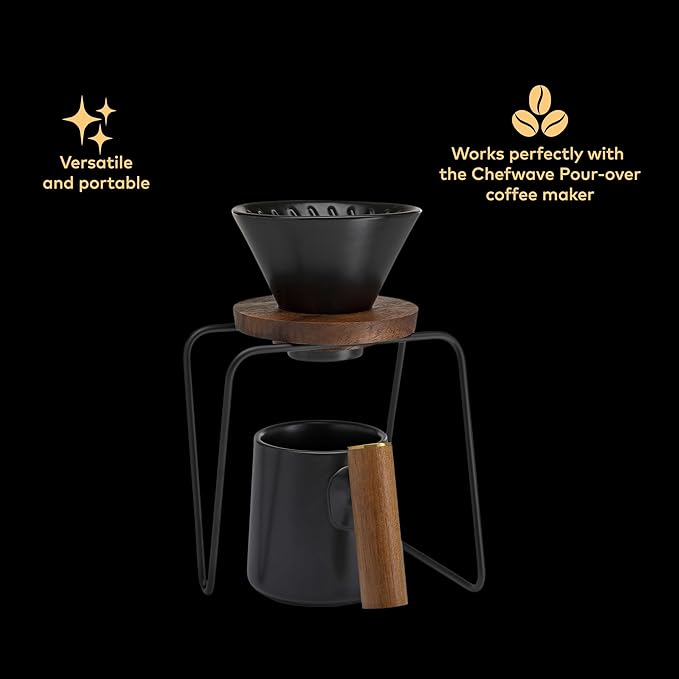 ChefWave Artisan Series Ceramic Coffee Mug with Bamboo Handle (Black) - Sleek, Modern Design, Perfect for Coffee, Tea or Cocoa