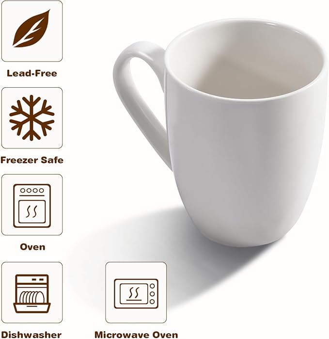 Urbanstrive 16 oz Large Coffee Mug with Handle Tea Cup Novelty Coffee Cup Idea Gift for Men Women Office Work, White (White)