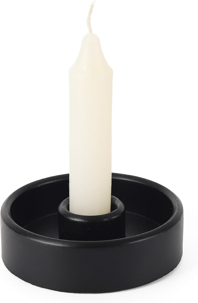 Candlestick Holder - Taper Candle Holders, Candle Tray for Tall Candle Sticks, Vintage Chime Boho Marble Candles Small Dish, Concrete Farmhouse Holders for Tapered Candles Sticks Decor (Black)