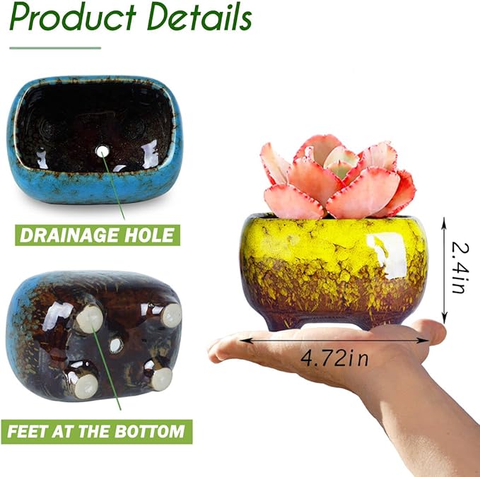 ARTKETTY Succulent Pots - 4.7 Inch Small Succulent Planter Pots with Drainage Hole Ceramic Flower Pots for Indoor Cactus Plants Pack of 5