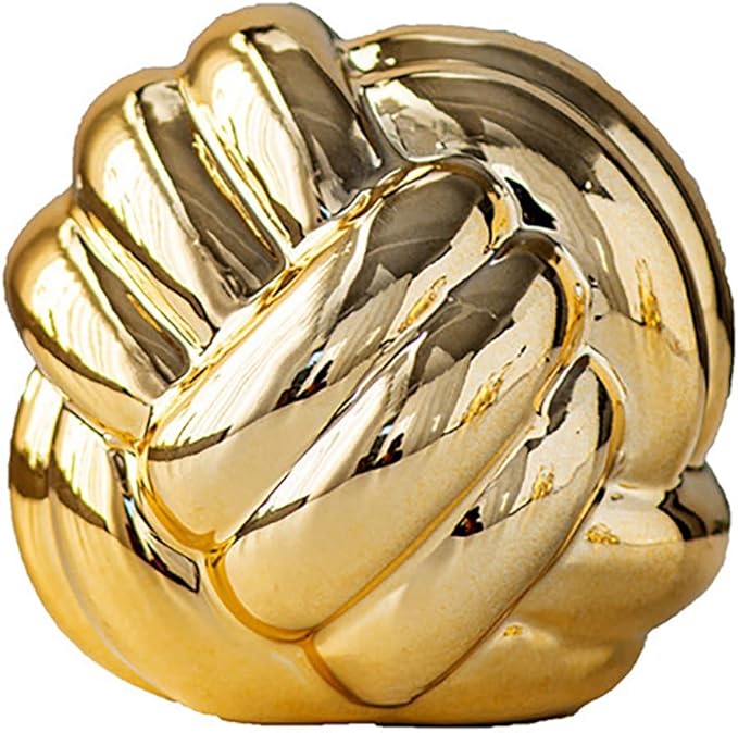Hotfiary Small Ceramic Knot Statues Gold Home Decor, Modern Style Figurine Decorative Ball Ornaments, Sculpture Aesthetic Decor for Living Room, Bedroom, Apartment, Bookshelf, Office, Cabinets