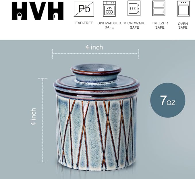 HVH Ceramic Butter Crock, French Butter Dish with Lid for Countertop, Butter Crock with Water, Butter Keeper for Counter, Butter Holder for Soft Butter (Wabi sabi)