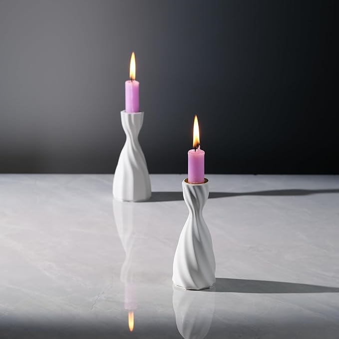 Twizzle Twist Candle Holder, Decorative Candle Holder for Table Display, Romantic Decoration, Unique Home DÉCOR Aesthetic, Housewarming Gift, Sculpture Candle Stand Set of 2 Cement
