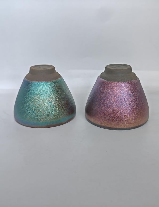 Jianzhan Ceramic Teacup, Kung Fu Tea Set, 80ml /2.71 oz Small Cup, Tenmokus Tea Cup Kiln Fired and Kiln Change Pattern and color, Yerba Mate Cup Set of 2