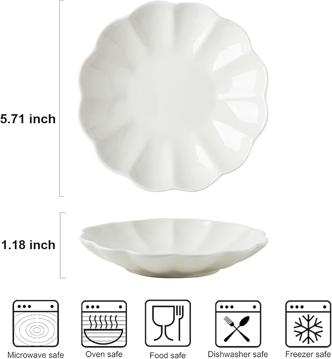 White Small Dessert Plates Set of 4,Ceramic Dinner Plates 6 Inch for Appetizer, Fruits, Cake, Salad,Microwave Safe,Christmas Gift