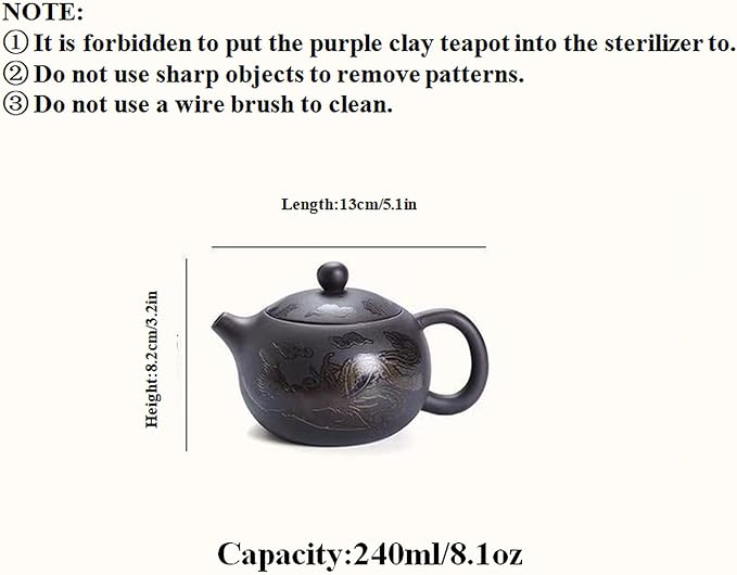 Zisha Tea Set, Chinese Tea Set with Gift Package, Suitable for Father's Day, Mather's Day, Birthday, Christmas Gifts (Round Dragon)