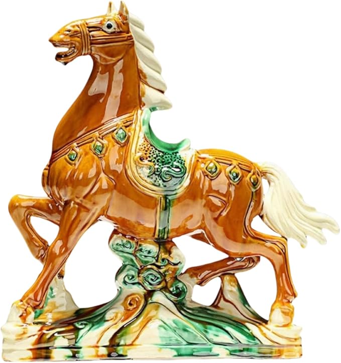 Chinese Style Sculpture Ceramic Horse Sculpture Home Office Living Room Ornaments High-End Feng Shui Decorations Asian Art Yellow Large