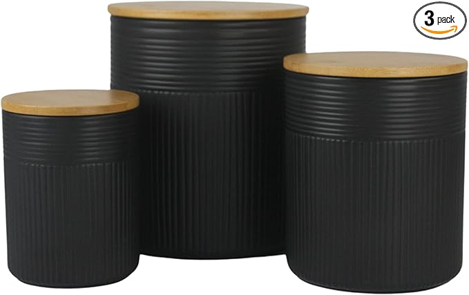 10 Strawberry Street Luca Matte Black Embossed 3 Piece Canister Set