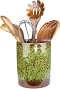 Utensil Holder, Green Ceramic Kitchen Utensil Holder for Countertop, Large Cooking Utensil Crocks for Kitchen Counter, Morden Utensil Organizer for Spatula, kitchen Decor