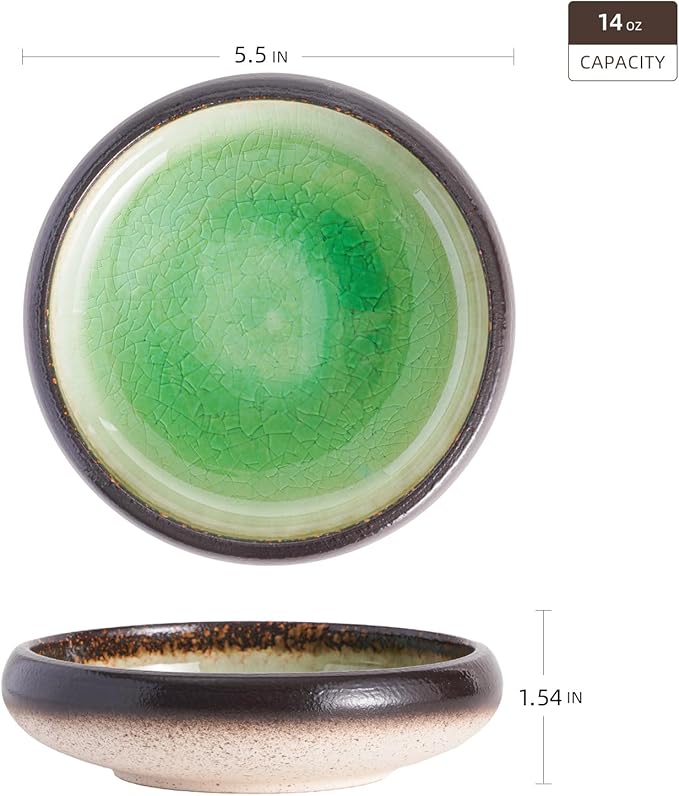 Uaral Japanese Salad Plate,Plates and Bowls Set,Stoneware Dish Set,Appetizer Plates Set of 4,5.5inch,14oz(Crack Green)